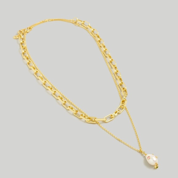 Madewell Two-Pack Studded Freshwater Pearl Gold Necklace Set NWT 44$ - Picture 3 of 6